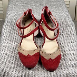 Seychelles Anthropologie Persona Suede Leather Red Beige Flats Women's Size 6.5